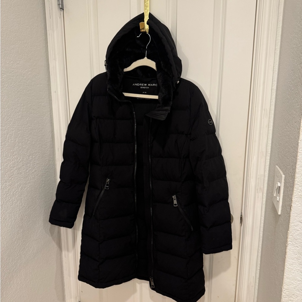 Andrew Marc Black Hooded Puffer Coat